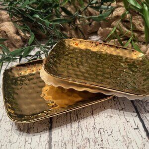 NWT Set of 2 Gold Serving Trays Small Holiday